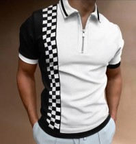 ポロシャツ ジップ ブロック カラー パッチワーク メンズ Tシャツ 半袖 トップス