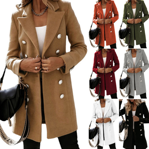 Abrigo con doble botonadura y cuello vuelto de manga larga para otoño/invierno