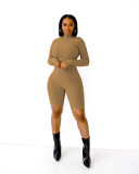 Women's Fall Casual Solid Color Ribbed Zip Long Sleeve Jumpsuit