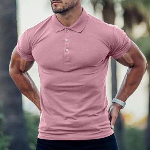 Camiseta de color sólido para hombre Camiseta de polo de manga corta de algodón multicolor para hombre Top de moda informal