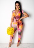 Women's Sexy U Neck Snake Skin Tight Fitting Print Jumpsuit