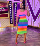 Women Sexy Fashion Tight Fitting Rainbow Print Dress