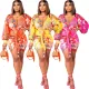 Fall V-Neck Positioning Print Long Sleeve Bodycon Dress
