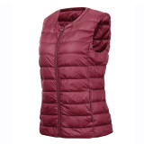 Down Vest Women'S Autumn And Winter Round Neck Zipper Plus Size Lightweight Short Down Vest