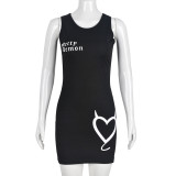 Summer Sleeveless U-Neck Heart Letter Print Casual Tank Dress