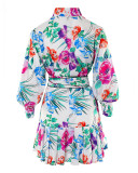 Women'S Fall Floral Printed Long Sleeve Shirt Pleated Dress
