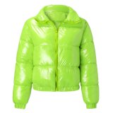 Women'S Fall Winter Shiny Color Long Sleeve Shot Puffer Jacket Down Coat