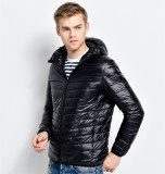 Fall/Winter Stand Collar Hooded Lightweight Down Jacket Men'S Long Sleeve Short Plus Size Down Jacket