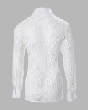 Women'S Hollow Out Lace Turndown Collar Long Sleeve Shirt Tops