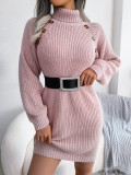 Fall/Winter Women'S Casual Button Turtleneck Long Sleeve Basic Sweater Dress
