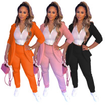 Fall Winter Women'S Solid Color Long Sleeve Blazer Fashion Casual Long Sleeve Two Piece Pants Set