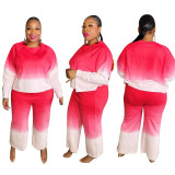 Plus Size Women'S Fall Loose Gradient Print Long Sleeve Two-Piece Pants Set