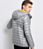 Fall/Winter Stand Collar Hooded Lightweight Down Jacket Men'S Long Sleeve Short Plus Size Down Jacket