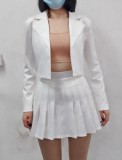 Women's White Short Pleated Skirt Suit
