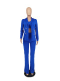 Women'S Solid Long Sleeve Blazer And Pants Three-Piece Suits