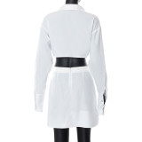 Women Fall Long Sleeve Turndown Collar Crop Top+ Skirt Two Piece