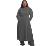 Plus Size Women Solid Color Long Sleeve Dress +Pant Casual Two Piece