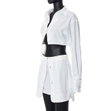Women Fall Long Sleeve Turndown Collar Crop Top+ Skirt Two Piece