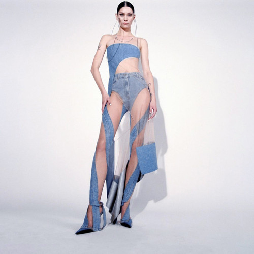 Летние женские сексуальные прозрачные брюки в стиле пэчворк с вырезами