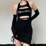 Frauen-Sommer-wulstige Neckholder-rückenfreies Kleid