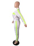 Women Colorblock Zip Long Sleeve Top+ Jogger Pants Casual Two Piece