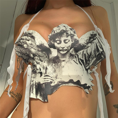 Летний женский сексуальный укороченный топ из искусственной кожи без рукавов с открытой спиной