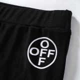 Top a maniche lunghe semitrasparente con stampa lettera autunnale da donna + pantaloncini a due pezzi