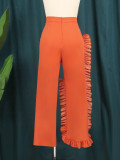 Women M-4XL High Waist Ruffle Edge Pleated Solid Pants