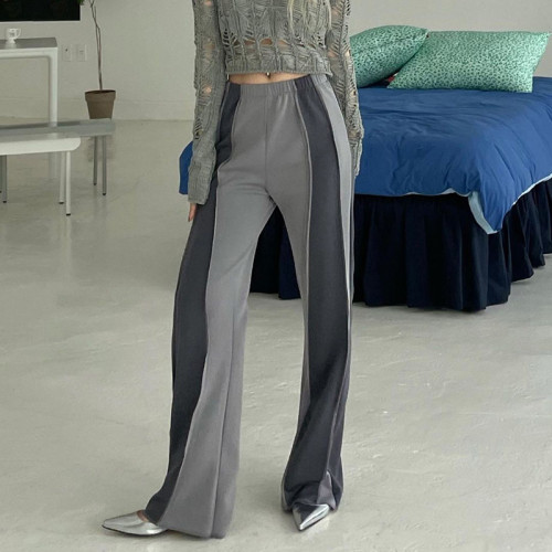 Женские осенние контрастные лоскутные повседневные расклешенные брюки с низкой посадкой