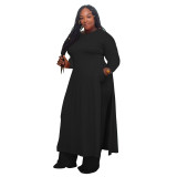 Plus Size Women Solid Color Long Sleeve Dress +Pant Casual Two Piece