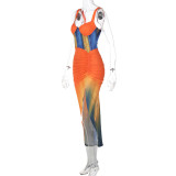 Women Summer Tie Dye Print Slip Dress