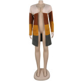 Gestreifter Mode-Maxi-Pullover für Damen, Mehrfarben-Farbblock-Strickjacke, Strickjacke