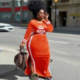 Plus Size Women's Boutique Fall Winter Maxi Dress Crown Round Neck Long Sleeve Striped Color Block Dress