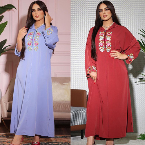 Sommer muslimische arabische Dubai bestickte Jalabiya Damenrobe
