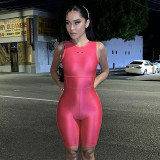 Fashion Women Fall Solid Letter Print Sleeveless Tight Fitting Butt Lift Rompers