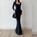 Women's Kardashian Skims Casual Long Sleeve High Waist Slim Sling Dress