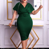 Afrikaanse Plus Size Damesmode Slim Fit V-hals Chic Office Dress