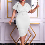 African Plus Size Damenmode Slim Fit V-Ausschnitt, schickes Bürokleid