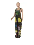 Women'S Printed Boho Bib Pants Strap Wide Leg Jumpsuit