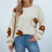 Suéter con patrón de Tai Chi de cuello redondo para mujer, suéter de otoño e invierno, Top de punto