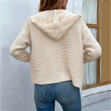 Women'S Knitting Shirt Autumn And Winter Solid Color Hooded Sweater Women'S Cardigan Coat