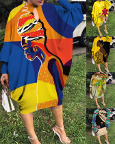 Women'S Fashion Print Bat Sleeve Casual Loose Dress