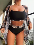 Frauen zweiteiliger Badeanzug mit hoher Taille Langarm Sonnenschutzbluse dreiteiliges Set