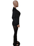 Sonbahar Ve Kış Kadın Uzun Kollu Blazer Boncuk Örgü Düz Pantolon İki Parça Takım Elbise