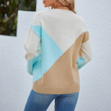 Women'S Fall/Winter Color Contrast Round Neck Knitting Shirt Lantern Sleeve Sweater
