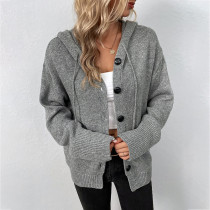 Suéter de un solo pecho con capucha de Color sólido para mujer, cárdigan tejido con cordón para otoño e invierno, chaqueta para mujer