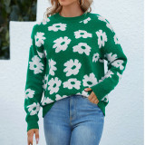 Women'S Autumn Winter Knitting Shirt Round Neck Flower Pullover Sweater