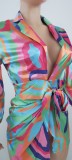 Women Fall Long Sleeve Satin Abstract Print Shirt Dress