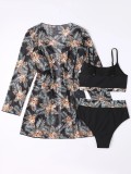 Frauen zweiteiliger Badeanzug mit hoher Taille Langarm Sonnenschutzbluse dreiteiliges Set