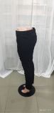 Women Spring Black Straight High Waist Solid Ripped Full Length Skinny Jeans Pants